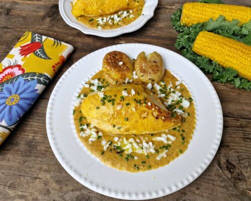 Receta de pechuga de pollo guisada en pepitoria con pollo de Corral