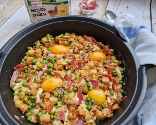 Plato de huevos a la flamenca con huevos de corral de Coren