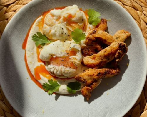 Huevos turcos con pollo especiado de Corral